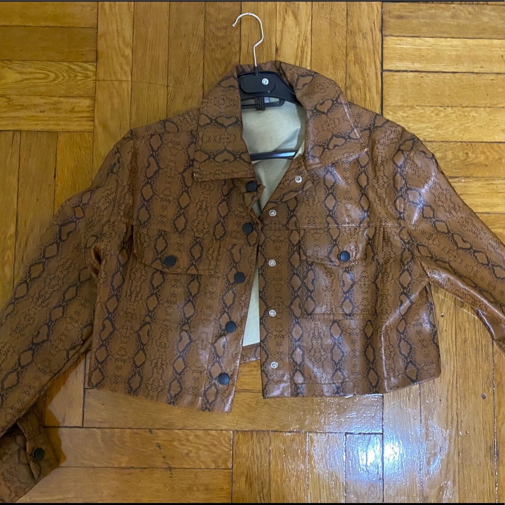 Leather Animal Print Cropped Jacket